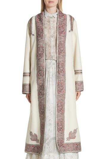 Women's Etro Metallic Embroidered Wrap Coat Us / 42 It - White