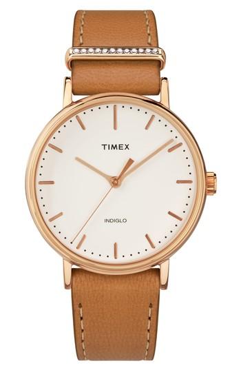 Women's Timex Fairfield Leather Strap Watch, 37mm