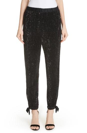 Women's St. John Collection Sequin Embellished Tie Cuff Pants, Size - Black