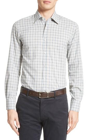 Men's Canali Fit Windowpane Plaid Sport Shirt
