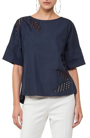 Women's Akris Punto Palm Leaf Eyelet Cotton Top - Blue