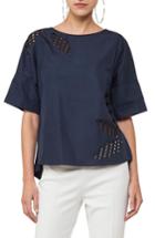 Women's Akris Punto Palm Leaf Eyelet Cotton Top - Blue