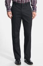 Men's Berle Flat Front Wrinkle Resistant Cotton Trousers X Unhemmed - Black