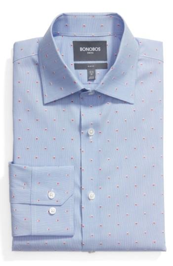 Men's Bonobos Slim Fit Geometric Dress Shirt 33 - Blue