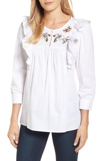 Women's Catherine Catherine Malandrino Jan Embroidered Bib Blouse - White