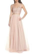 Women's Sequin Hearts Beaded Lace Two-piece Gown - Pink