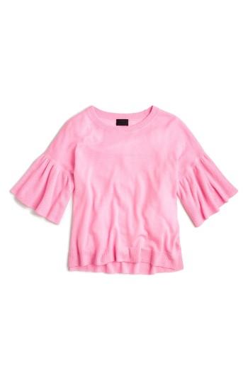 Women's J.crew Featherweight Cashmere Ruffle Sleeve Sweater - Pink