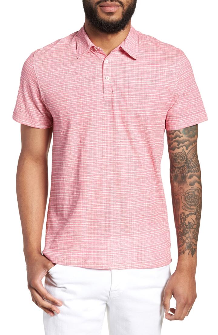 Men's Zachary Prell Cedar Regular Fit Grid Print Polo, Size - Pink