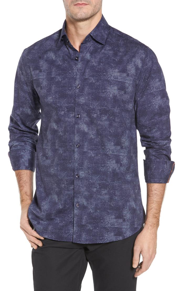 Men's Stone Rose Slim Fit Houndstooth Fx Sport Shirt (xl) - Blue