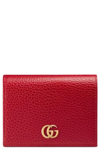 Women's Gucci Marmont Leather Card Case - Red