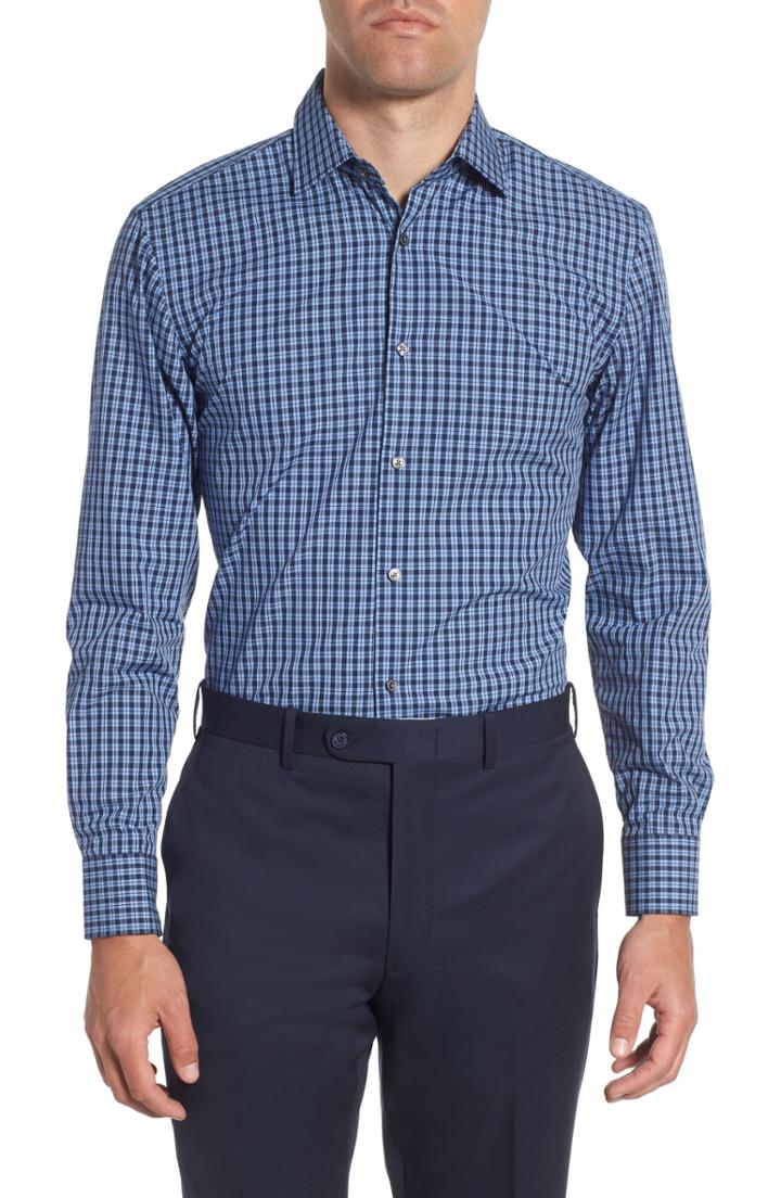 Men's Boss Sharp Fit Plaid Dress Shirt R - Blue