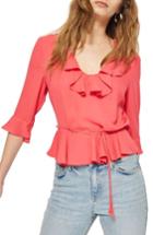 Women's Topshop Phoebe Frilly Blouse Us (fits Like 0) - Pink