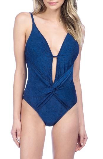 Women's La Blanca 'spruce It Up' Twist Front One-piece Swimsuit - Blue