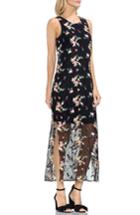 Women's Vince Camuto Tropical Embroidered Mesh Overlay Dress, Size - Black