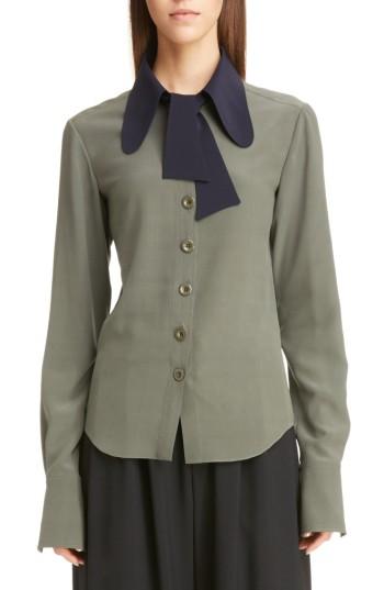 Women's Chloe Contrast Neckline Silk Crepe De Chine Blouse Us / 36 Fr - Blue