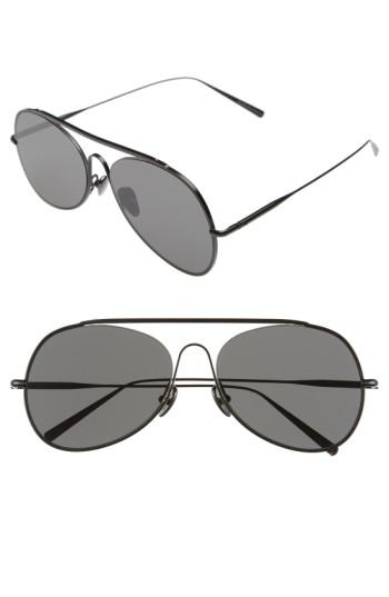 Women's Acne Studios 'large Spitfire' 57mm Aviator Sunglasses - Black Satin/ Black