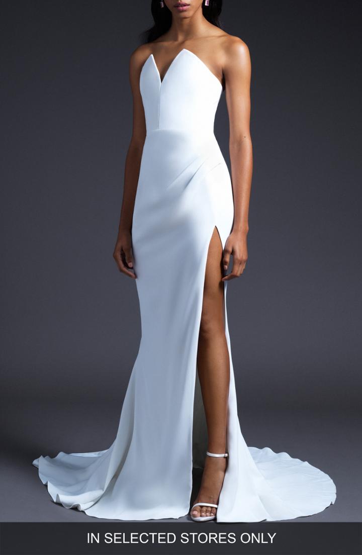 Women's Cushnie Slit Hem Strapless Column Wedding Dress, Size In Store Only - White