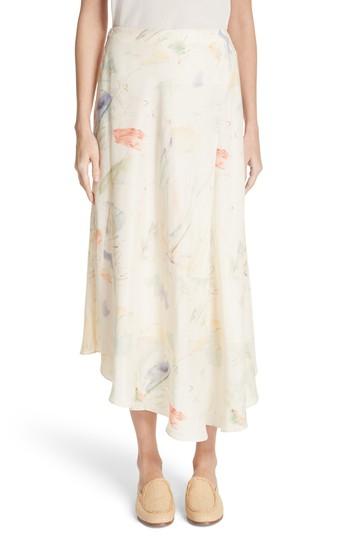 Women's Lafayette 148 New York Dessie Modern Muse Print Silk Midi Skirt - Ivory