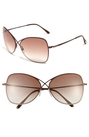 Women's Tom Ford 'colette' 63mm Oversized Sunglasses - Shiny Brown/ Brown Gradient