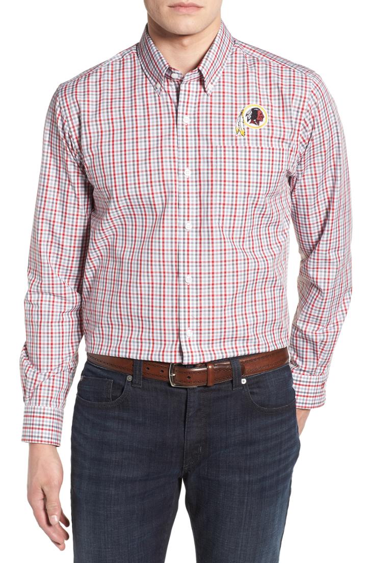 Men's Cutter & Buck Washington - Gilman Regular Fit Plaid Sport Shirt, Size - Red