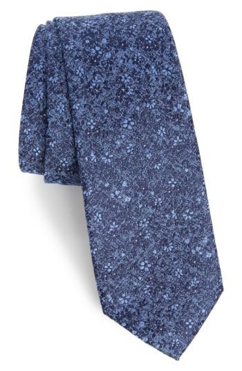 Men's Calibrate Lindsay Floral Print Silk & Cotton Tie, Size - Blue