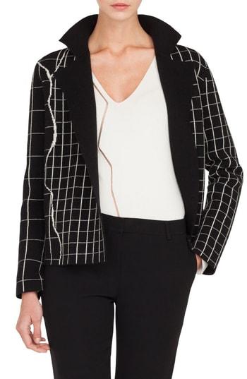 Women's Akris Reversible Windowpane Sweater Jacket - Black