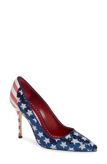 Women's Manolo Blahnik Duke Americana Sequined Pump Us / 39eu - Blue