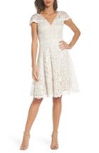 Women's Tadashi Shoji Mixed Lace Fit & Flare Dress - Ivory
