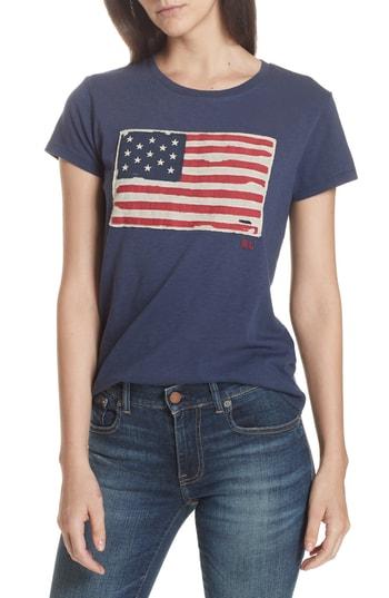 Women's Polo Ralph Lauren Flag Applique Tee - Blue