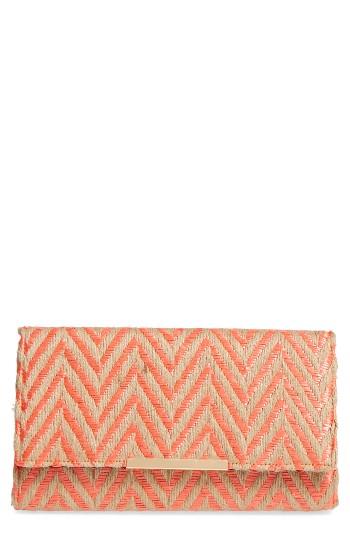 Natasha Couture Woven Chevron Clutch - Orange