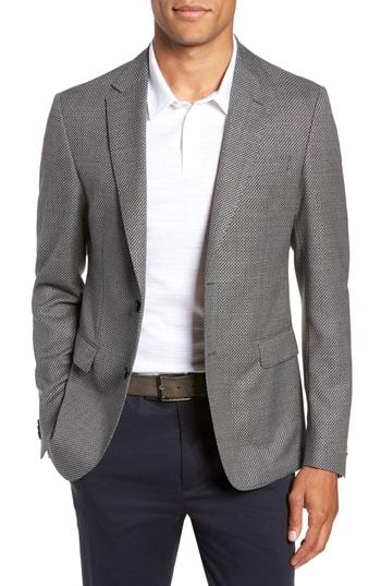 Men's Boss Nobis Trim Fit Houndstooth Wool Sport Coat R - Grey