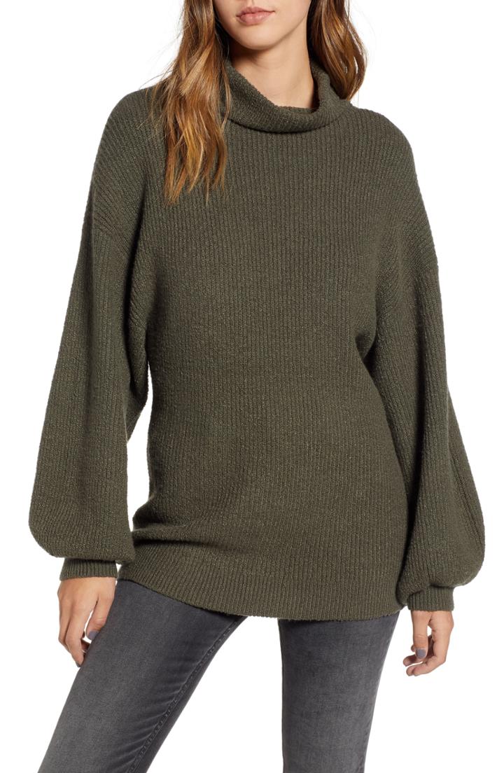 Women's Bp. Knit Funnel Neck Tunic, Size - Green