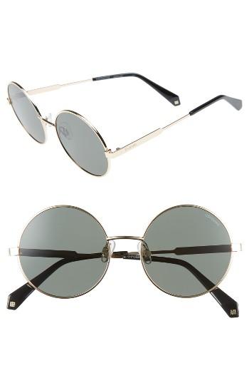 Women's Polaroid 55mm Polarized Round Sunglasses - Gold/ Green
