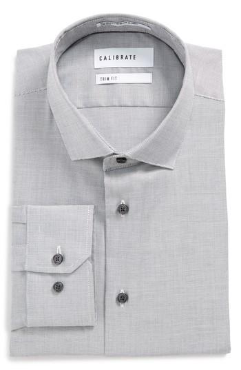 Men's Calibrate Trim Fit Stretch Solid Dress Shirt 34/35 - Grey