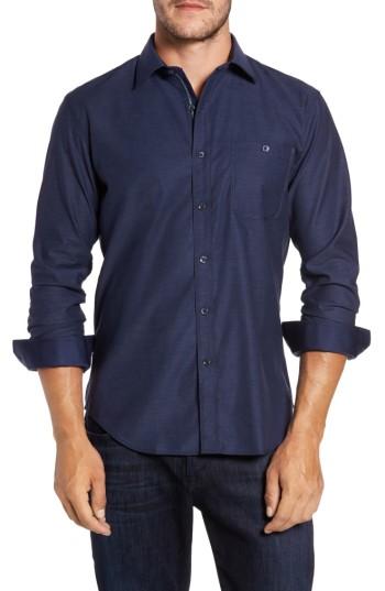 Men's Bugatchi Trim Fit Heathered Sport Shirt - Blue