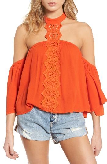 Women's Bp. Crochet Off The Shoulder Halter Top, Size - Orange