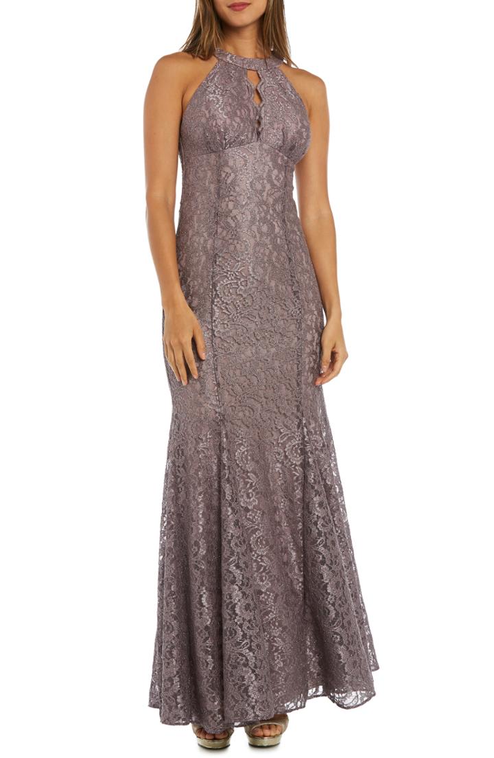 Women's Morgan & Co. Glitter Lace Trumpet Gown - Beige