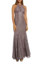 Women's Morgan & Co. Glitter Lace Trumpet Gown - Beige
