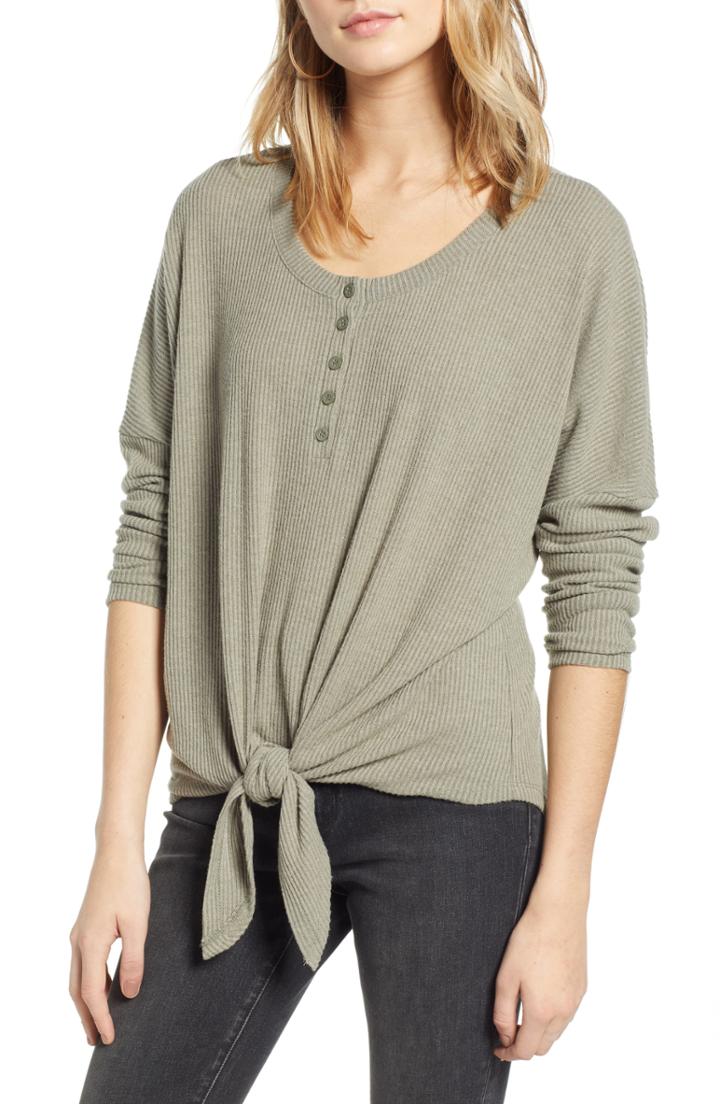 Women's Treasure & Bond Tie Front Henley, Size - Green