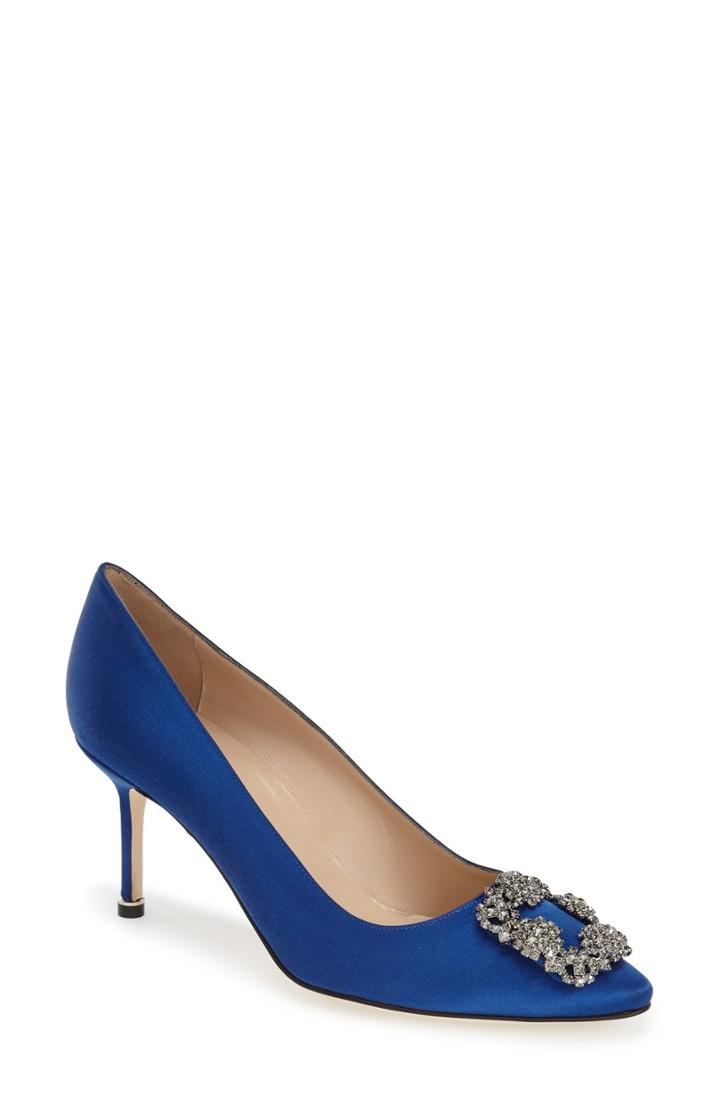Women's Manolo Blahnik 'hangisi' Pointy Toe Pump Us / 37eu - Blue