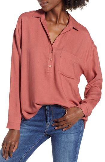 Women's Slouchy Pocket Henley - Pink