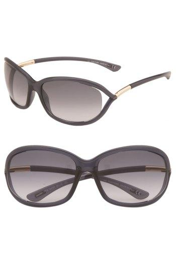 Women's Tom Ford 'jennifer' 61mm Oval Oversize Frame Sunglasses - Dark Grey/smoke