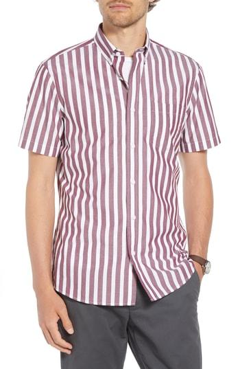 Men's 1901 Ivy Trim Fit Stripe Sport Shirt - Burgundy