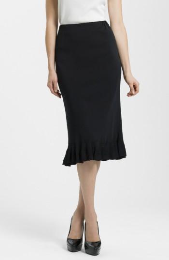 Women's Ming Wang Ruffle Hem Knit Midi Skirt - Black
