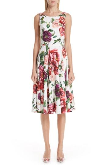 Women's Dolce & Gabbana Peony Print A-line Dress Us / 38 It - White