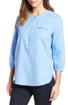 Women's Nydj Pleat Back Linen & Cotton Top - Blue