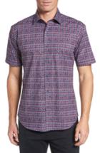 Men's Bugatchi Shaped Fit Abstract Check Sport Shirt, Size - Red