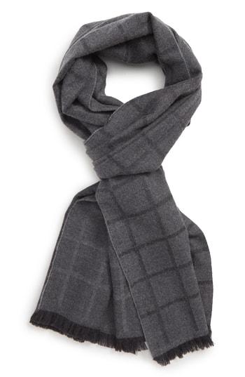 Men's Canali Windowpane Wool Scarf, Size - Grey