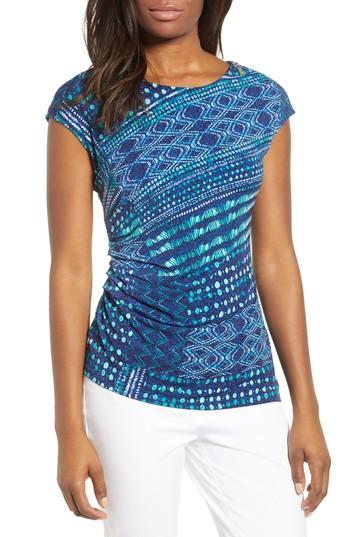 Women's Chaus Zip Shoulder Ruched Stretch Jersey Top - Blue