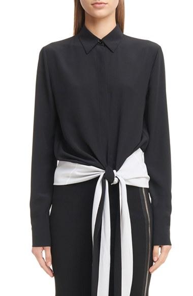 Women's Givenchy Tie Hem Crepe De Chine Blouse